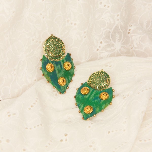 Green Ikkat Gold studs